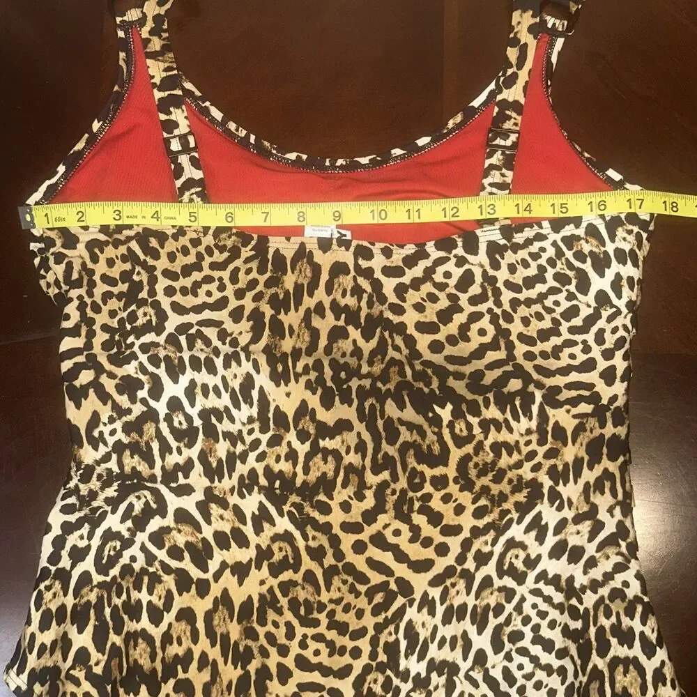 DKNY Leopard Print One Piece Swimsuit Womens Tiered Ruffle Brown XL - Picture 7 of 10